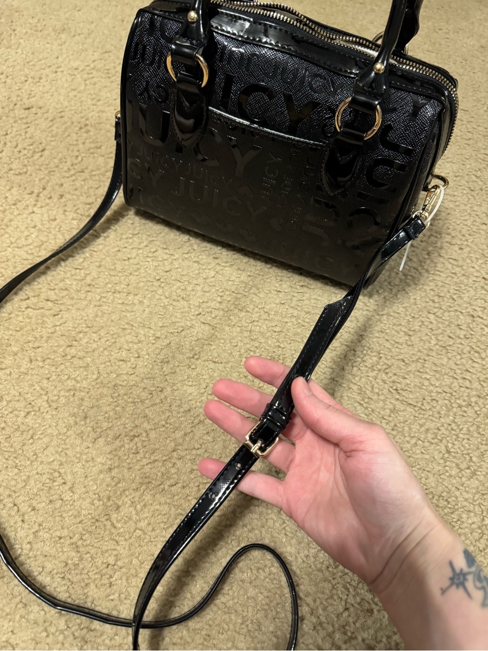 Juicy Couture Black Patent Logo Satchel with Gold Hardware - Picture 8 of 10